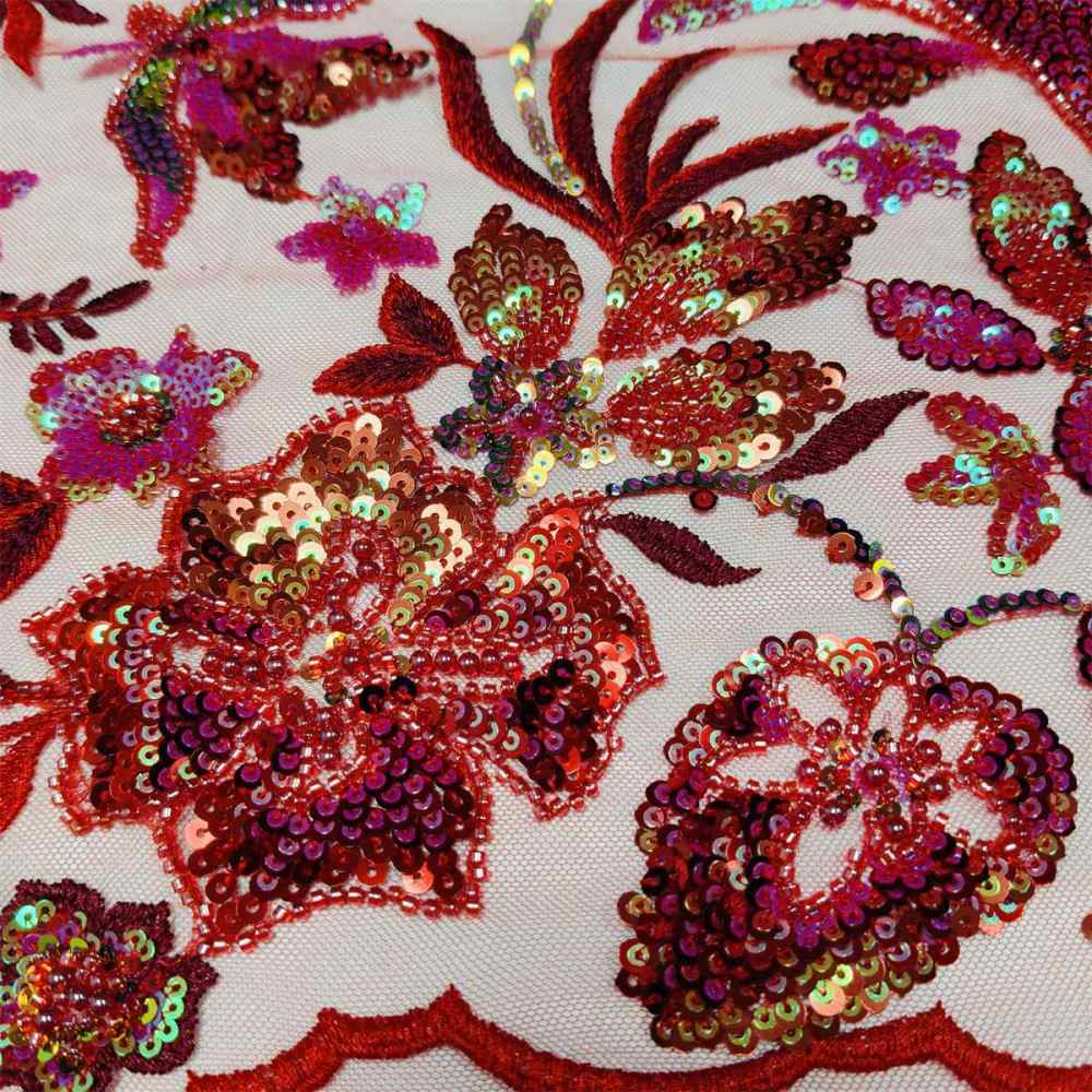 5 Yards Embroidered Beaded Fabric, Embroidered Sequin Tulle Lace | Love in Lace | NO. ZT033