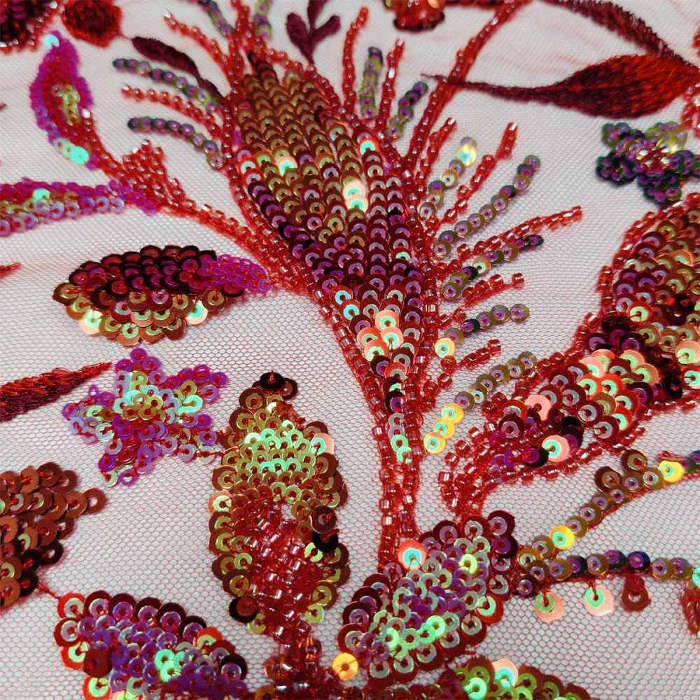 5 Yards Embroidered Beaded Fabric, Embroidered Sequin Tulle Lace | Love in Lace | NO. ZT033