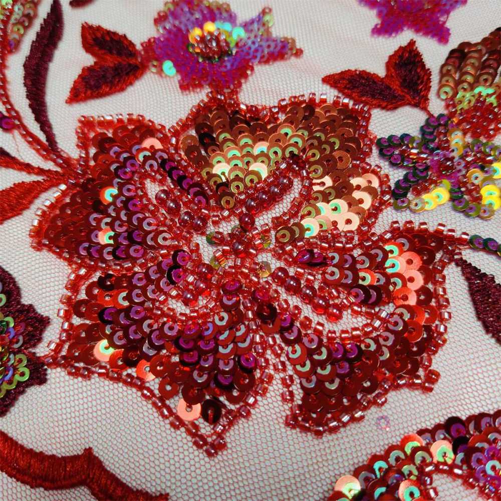 5 Yards Embroidered Beaded Fabric, Embroidered Sequin Tulle Lace | Love in Lace | NO. ZT033