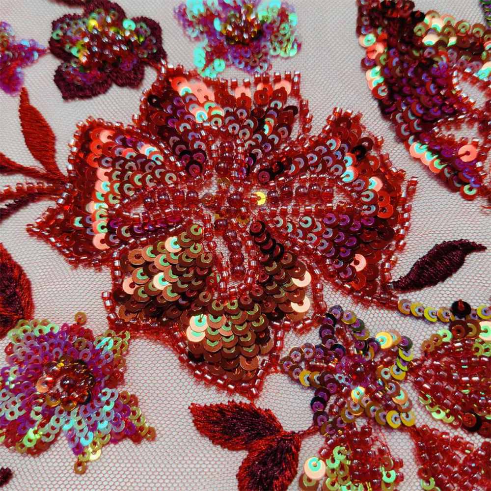 5 Yards Embroidered Beaded Fabric, Embroidered Sequin Tulle Lace | Love in Lace | NO. ZT033