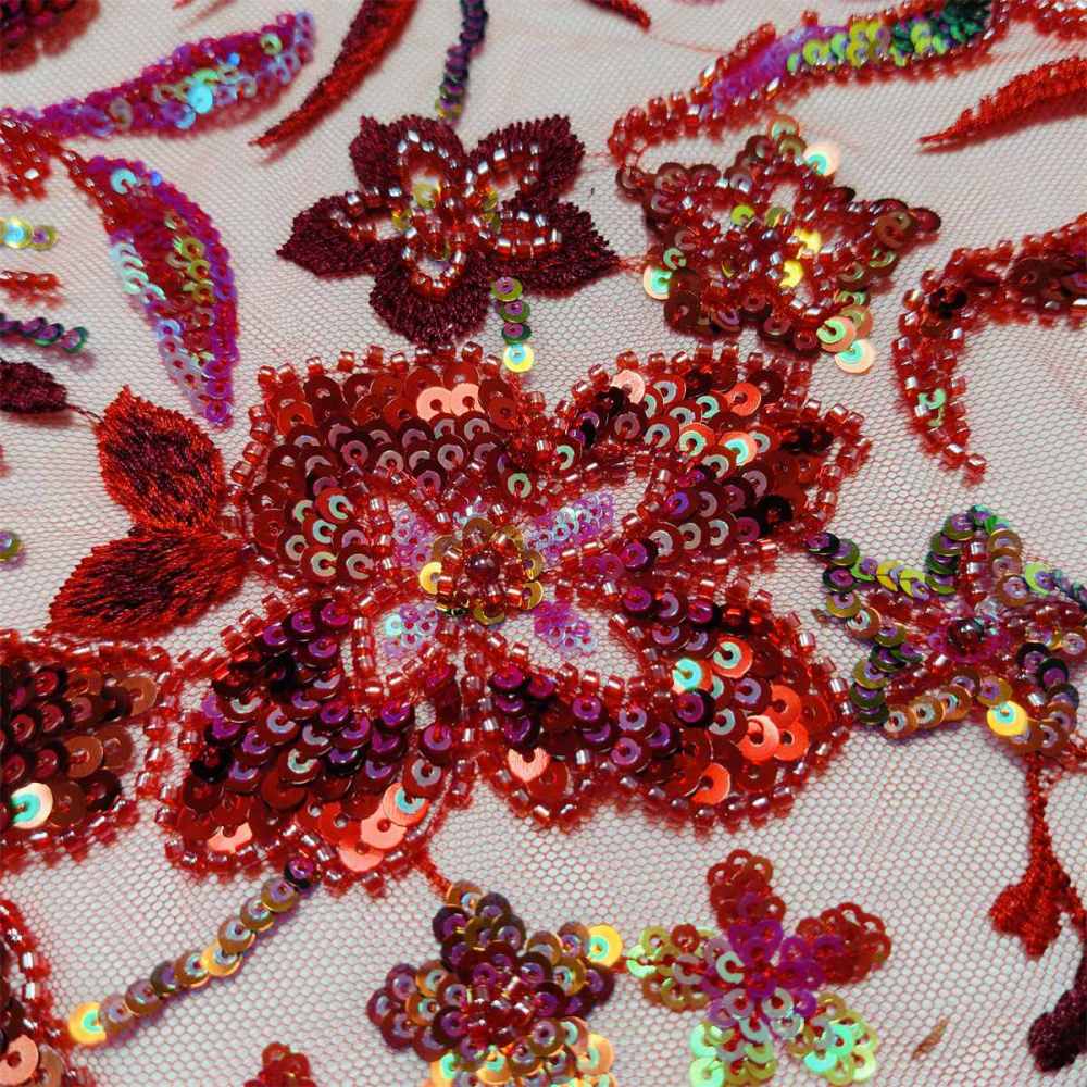 5 Yards Embroidered Beaded Fabric, Embroidered Sequin Tulle Lace | Love in Lace | NO. ZT033