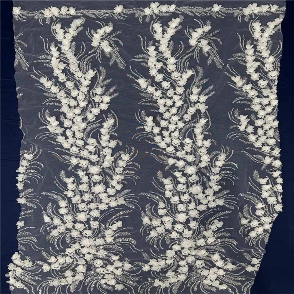 5 Yards 3D Floral Mesh Fabric, Embroidered Beaded Tulle Lace Fabric With Beads, 3D Flowers & Petals | Love in Lace | NO. CX003