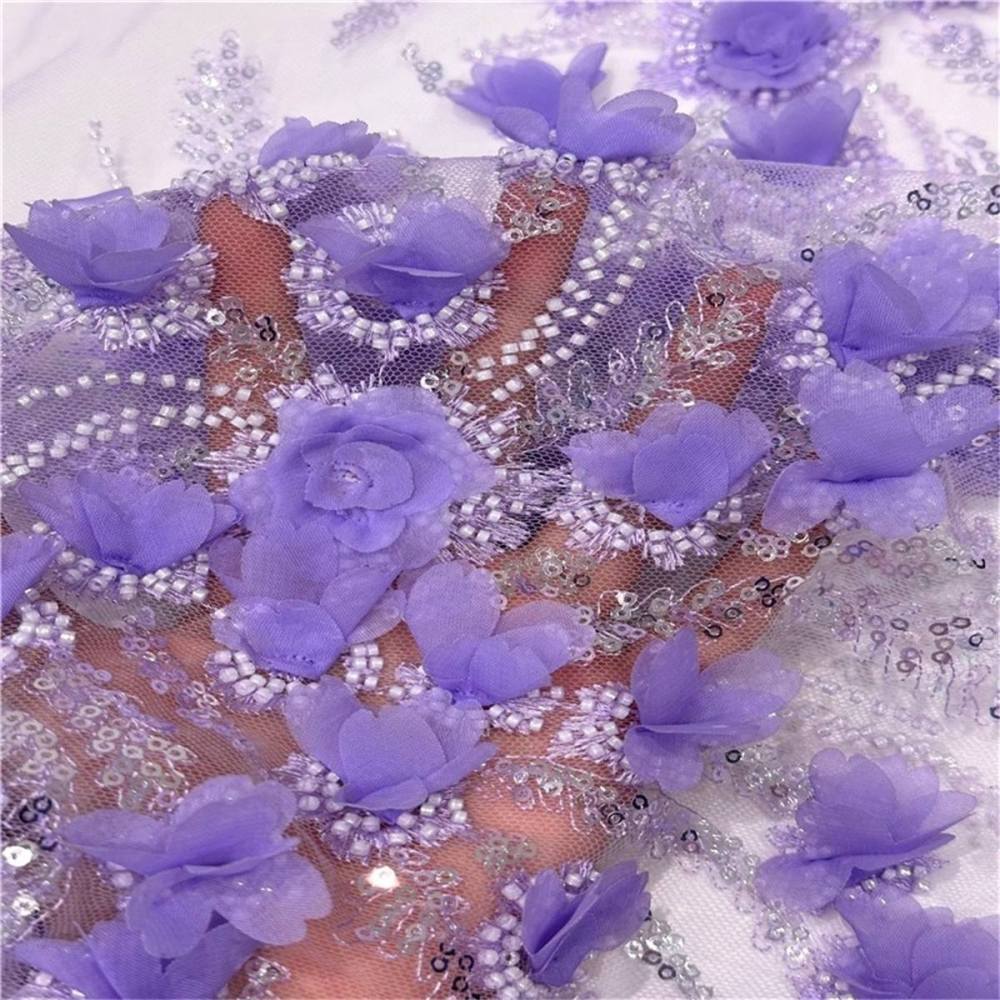 5 Yards 3D Floral Mesh Fabric, Embroidered Beaded Tulle Lace Fabric With Beads, 3D Flowers & Petals | Love in Lace | NO. CX003