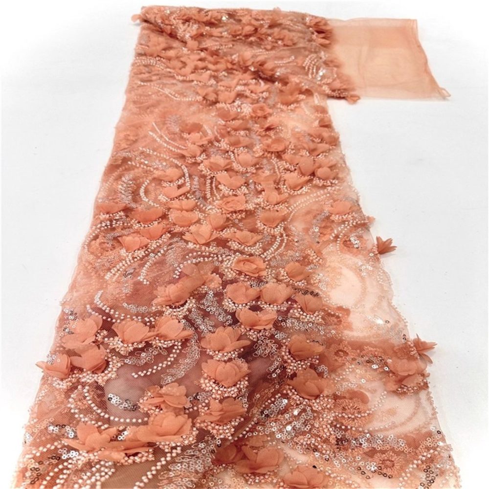 5 Yards 3D Floral Mesh Fabric, Embroidered Beaded Tulle Lace Fabric With Beads, 3D Flowers & Petals | Love in Lace | NO. CX003
