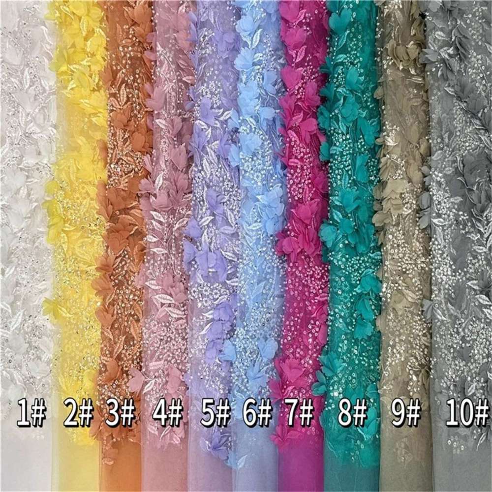 5 Yards 3D Floral Mesh Fabric, Embroidered Beaded Tulle Lace Fabric With Beads, 3D Flowers & Petals | Love in Lace | NO. CX003