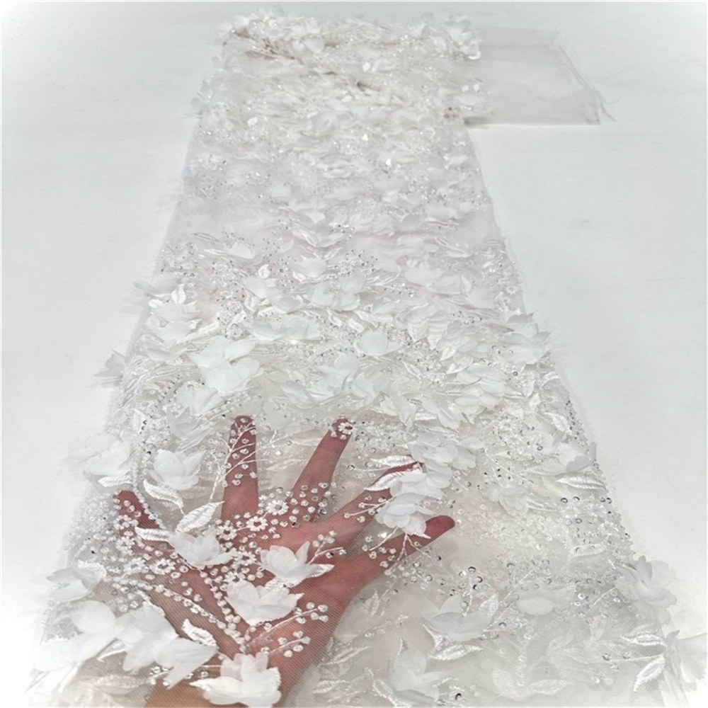 5 Yards 3D Floral Mesh Fabric, Embroidered Beaded Tulle Lace Fabric With Beads, 3D Flowers & Petals | Love in Lace | NO. CX003