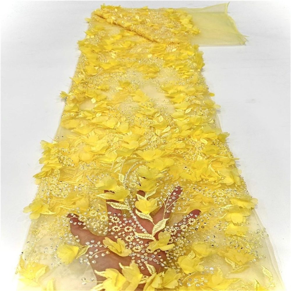 5 Yards 3D Floral Mesh Fabric, Embroidered Beaded Tulle Lace Fabric With Beads, 3D Flowers & Petals | Love in Lace | NO. CX003