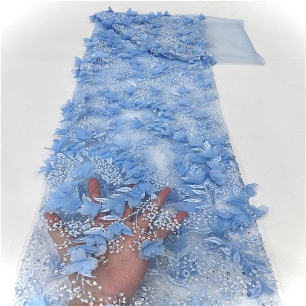 5 Yards 3D Floral Mesh Fabric, Embroidered Beaded Tulle Lace Fabric With Beads, 3D Flowers & Petals | Love in Lace | NO. CX003