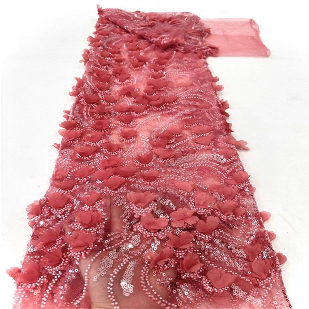 5 Yards 3D Floral Mesh Fabric, Embroidered Beaded Tulle Lace Fabric With Beads, 3D Flowers & Petals | Love in Lace | NO. CX003