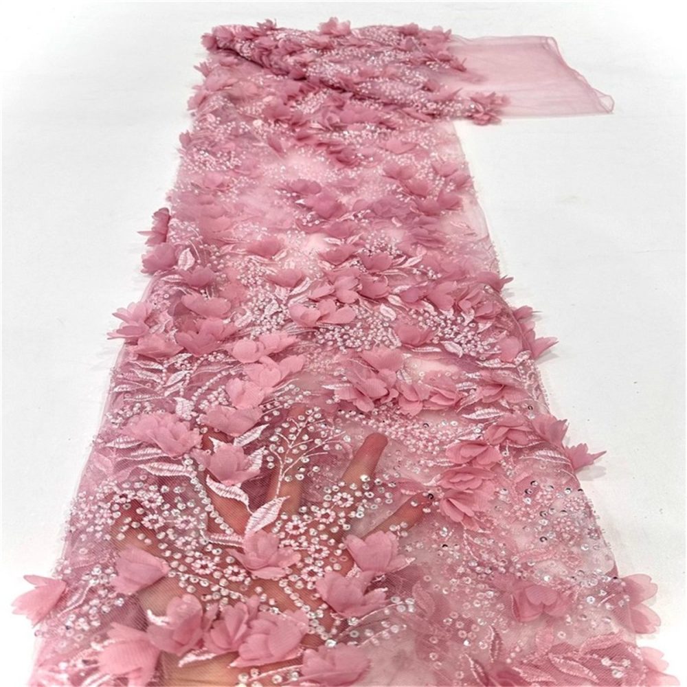 5 Yards 3D Floral Mesh Fabric, Embroidered Beaded Tulle Lace Fabric With Beads, 3D Flowers & Petals | Love in Lace | NO. CX003