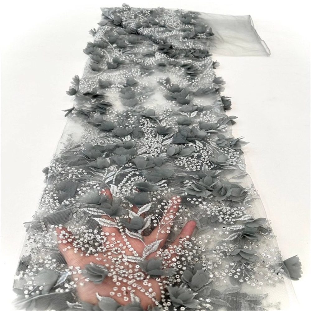 5 Yards 3D Floral Mesh Fabric, Embroidered Beaded Tulle Lace Fabric With Beads, 3D Flowers & Petals | Love in Lace | NO. CX003