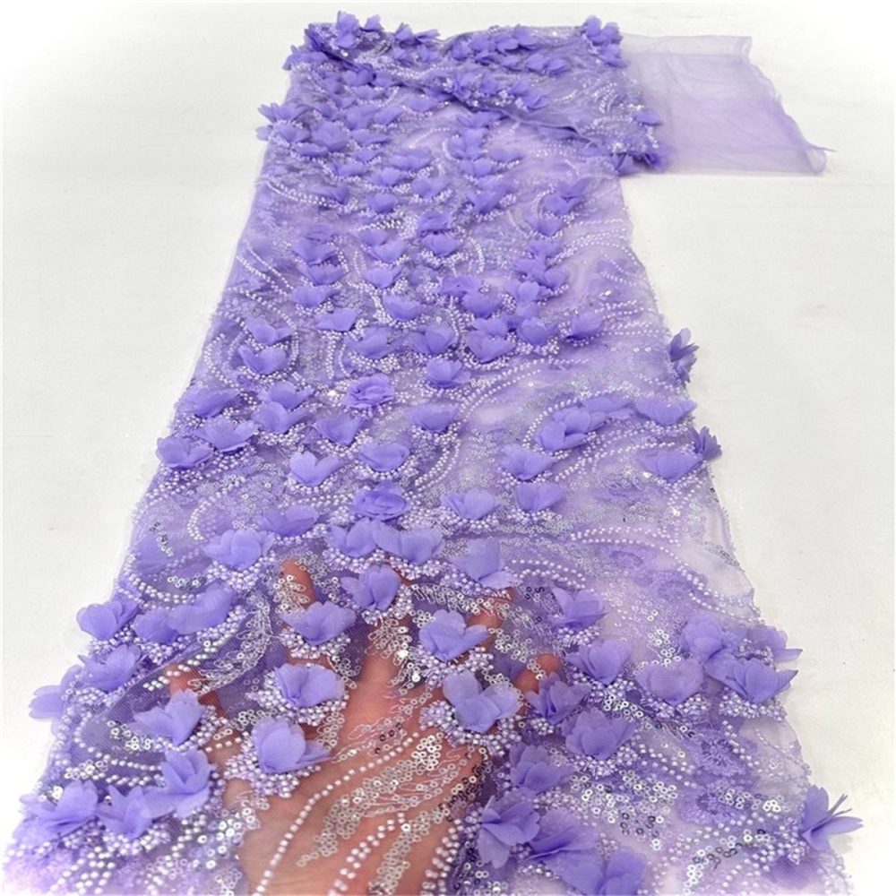 5 Yards 3D Floral Mesh Fabric, Embroidered Beaded Tulle Lace Fabric With Beads, 3D Flowers & Petals | Love in Lace | NO. CX003