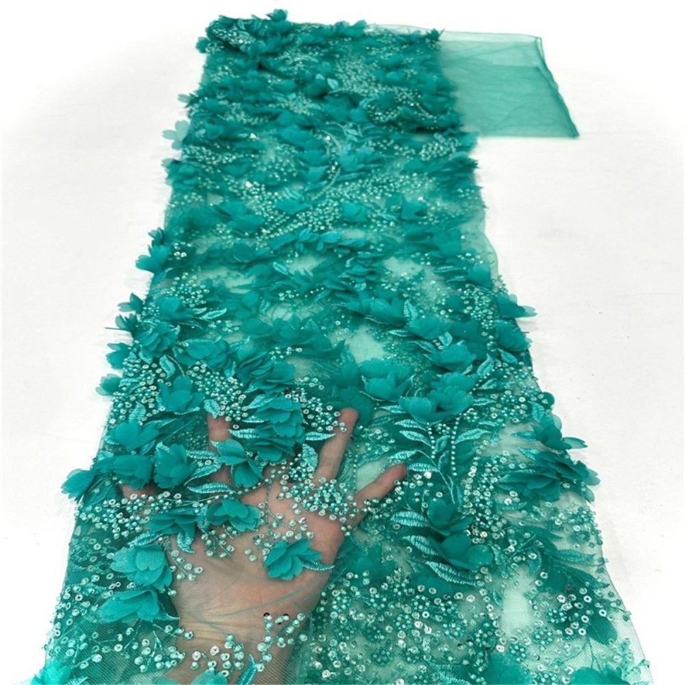 5 Yards 3D Floral Mesh Fabric, Embroidered Beaded Tulle Lace Fabric With Beads, 3D Flowers & Petals | Love in Lace | NO. CX003