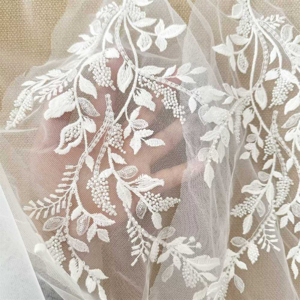 2 Pieces Beaded Embroidered Bridal Lace Applique
