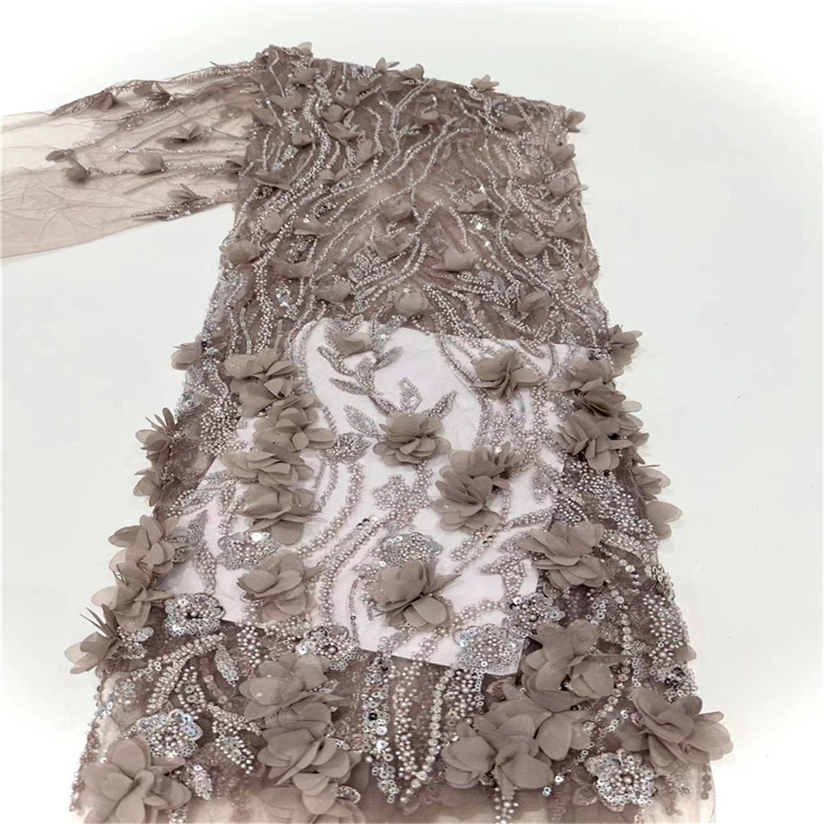 5 Yards 3D Floral Pearl Beaded Embroidered Lace Fabric – Luxury Wedding Gown and Evening Dress Material | Love in Lace
