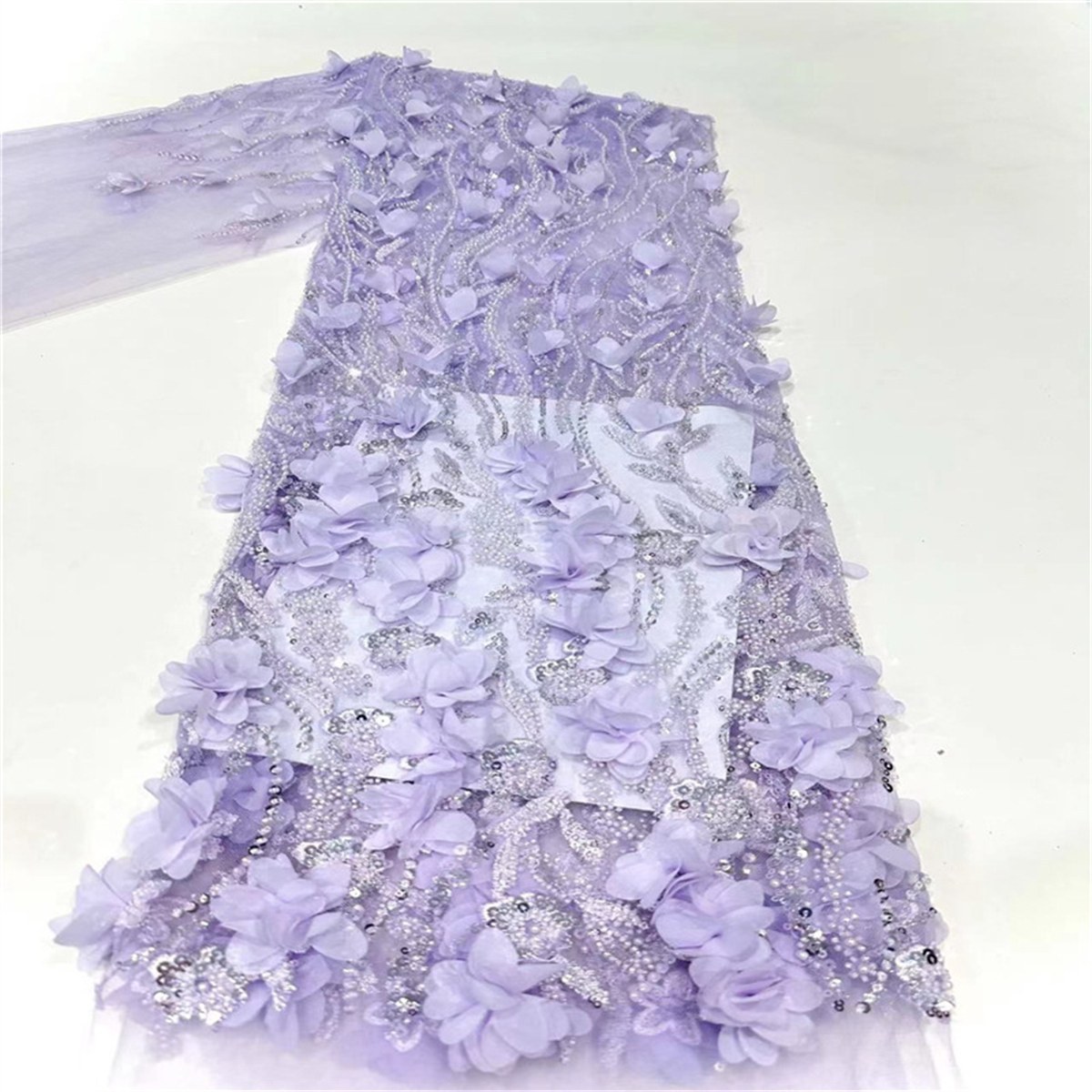 5 Yards 3D Floral Pearl Beaded Embroidered Lace Fabric – Luxury Wedding Gown and Evening Dress Material | Love in Lace