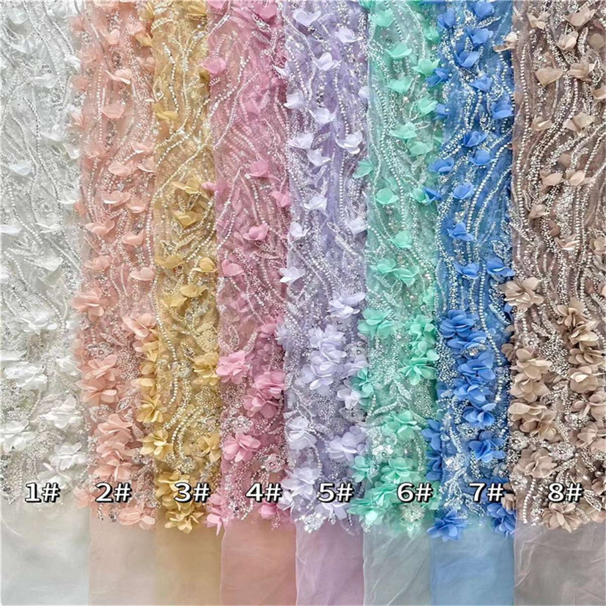 5 Yards 3D Floral Pearl Beaded Embroidered Lace Fabric – Luxury Wedding Gown and Evening Dress Material | Love in Lace