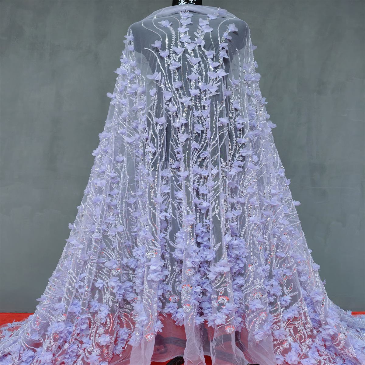 5 Yards 3D Floral Mesh Fabric, Beaded Tulle Lace Fabric with Beads, Pearls, 3D Flowers & Petals  | Love in Lace | NO. JLT200