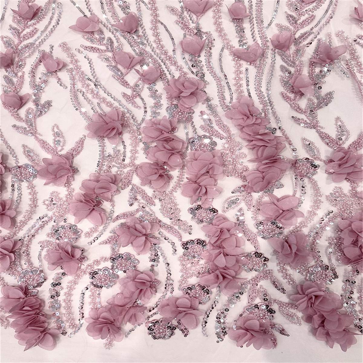 5 Yards 3D Floral Pearl Beaded Embroidered Lace Fabric – Luxury Wedding Gown and Evening Dress Material | Love in Lace