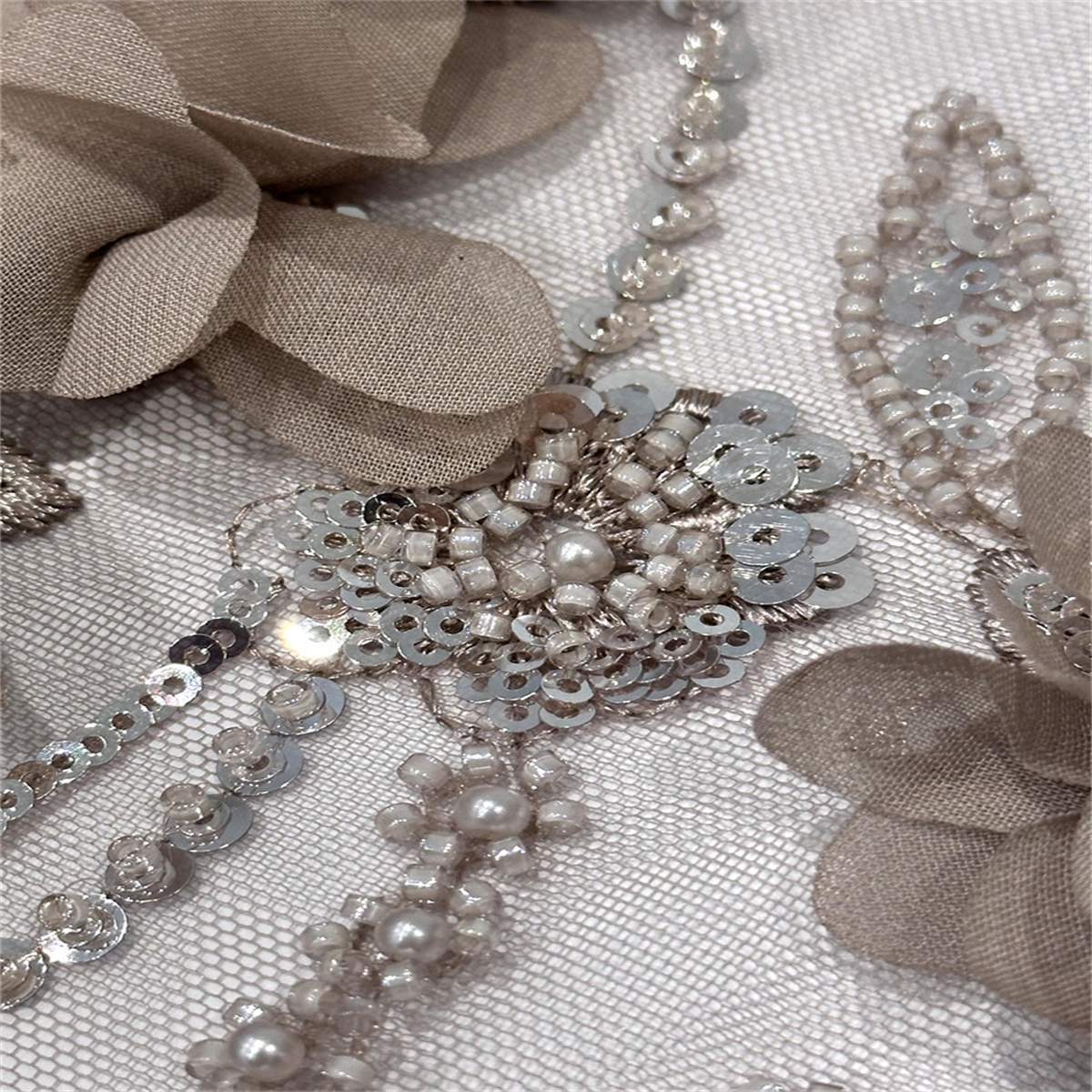 5 Yards 3D Floral Pearl Beaded Embroidered Lace Fabric – Luxury Wedding Gown and Evening Dress Material | Love in Lace