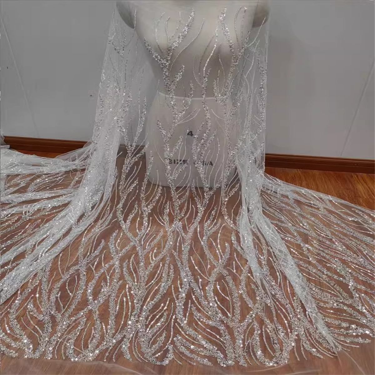 1 Yard Beaded Bridal Lace Material Fabric For Dresses