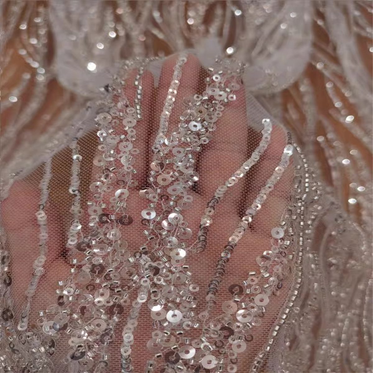 1 Yard Beaded Bridal Lace Material Fabric For Dresses