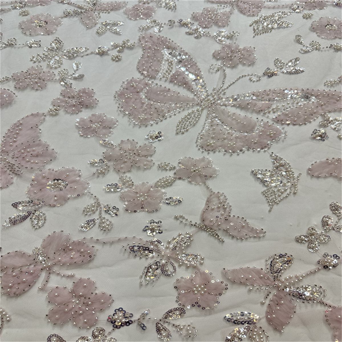 Beaded Tulle 3D Floral Fabric - 5 Yards | Ref. HB047