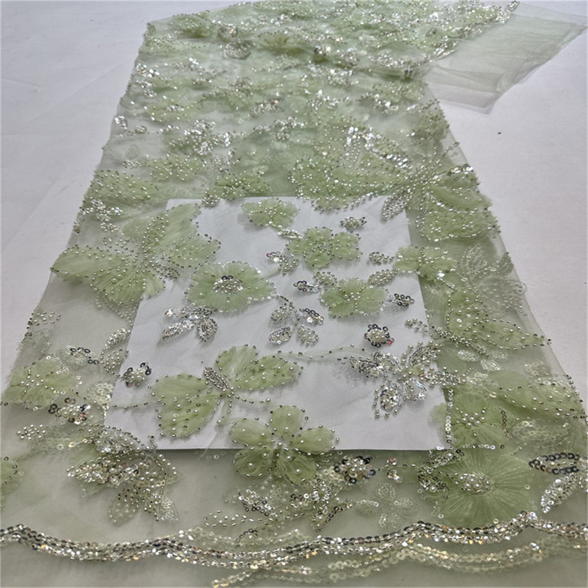 5 Yards Beaded Mesh Fabric, Beaded Tulle Lace Fabric with Beads, Pearls, 3D Flowers & Butterflies | Love in Lace | NO. HB047