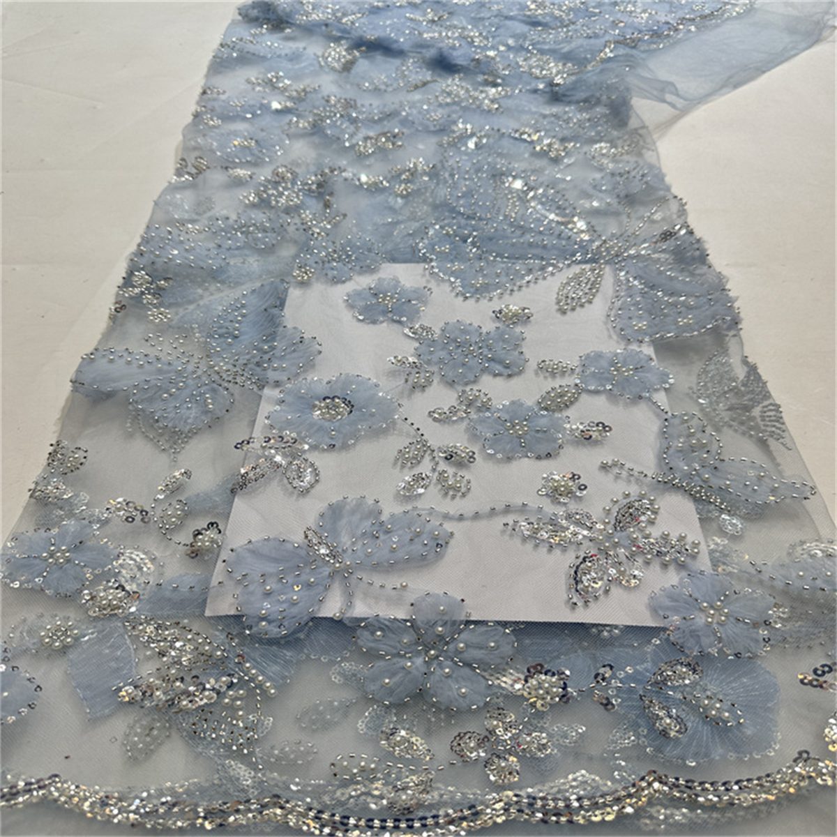 5 Yards Beaded Mesh Fabric, Beaded Tulle Lace Fabric with Beads, Pearls, 3D Flowers & Butterflies | Love in Lace | NO. HB047