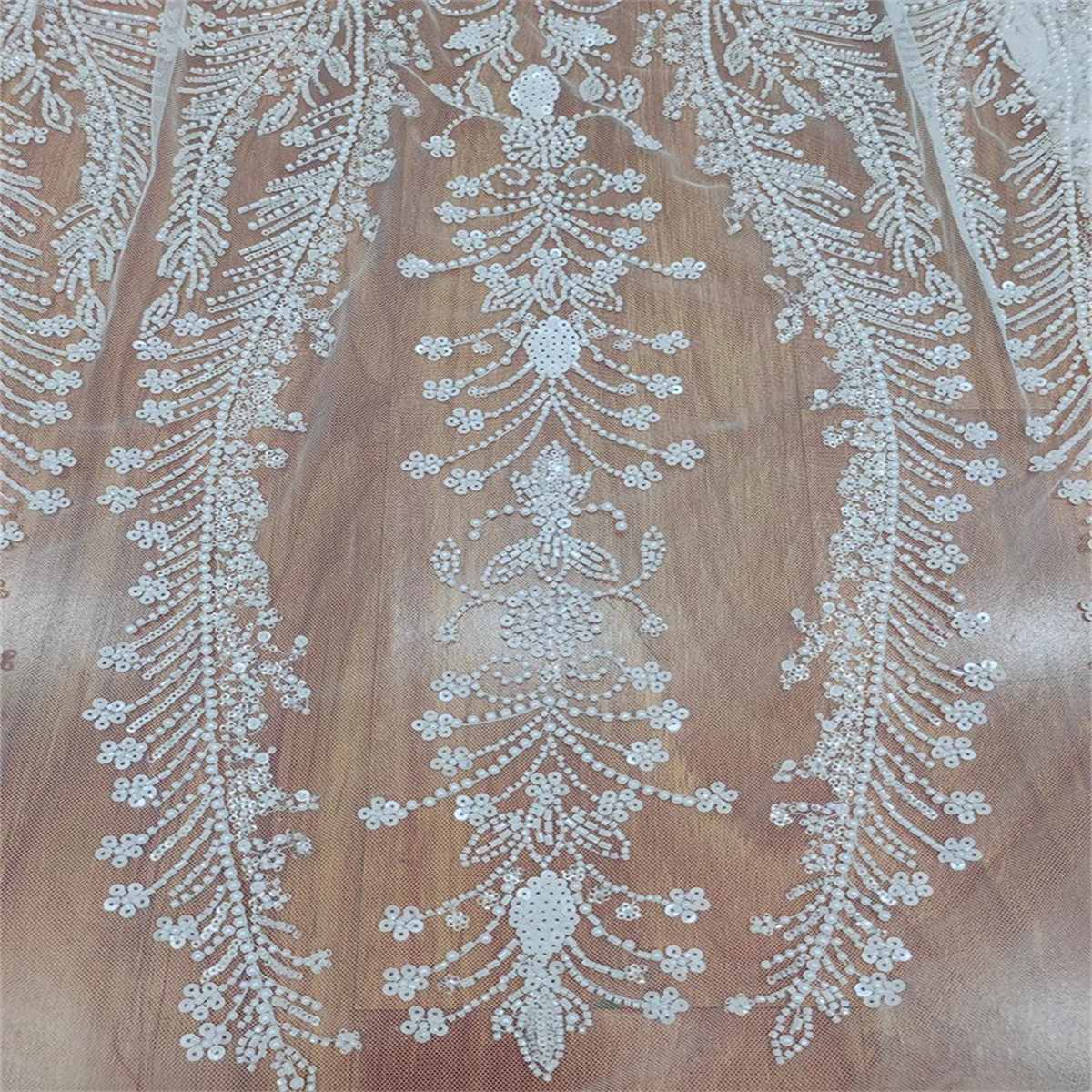 1 Yard Beaded Bridal Fabric, Beaded Wedding Lace Fabric, Beaded Tulle Fabric | Love in Lace | NO. RX087