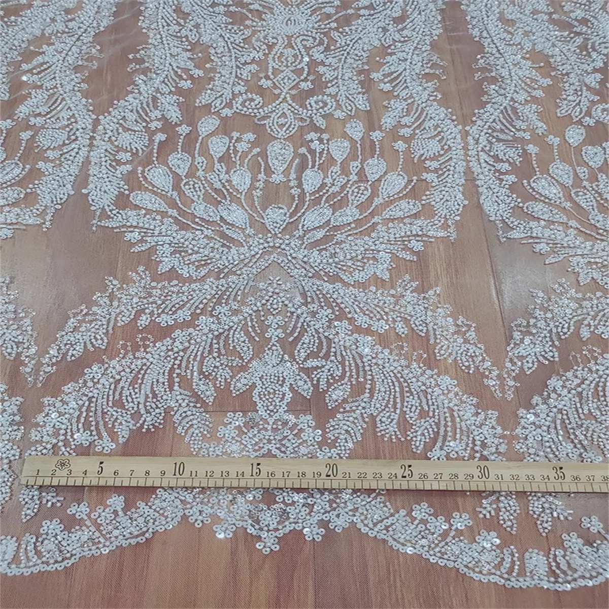 1 Yard Beaded Bridal Fabric, Beaded Wedding Lace Fabric, Beaded Tulle Fabric | Love in Lace | NO. RX087