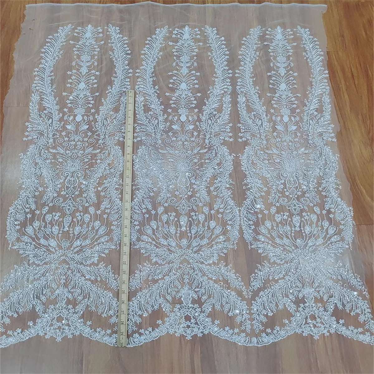 1 Yard Beaded Bridal Fabric, Beaded Wedding Lace Fabric, Beaded Tulle Fabric | Love in Lace | NO. RX087