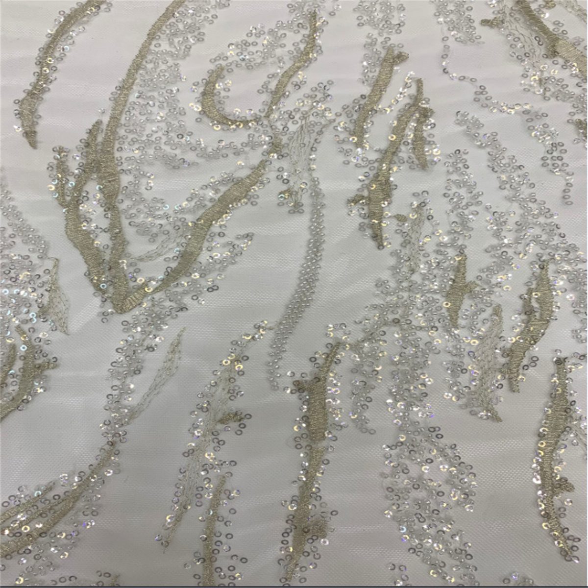 5 Yards White Beaded Embroidered Bridal Lace Material Fabric