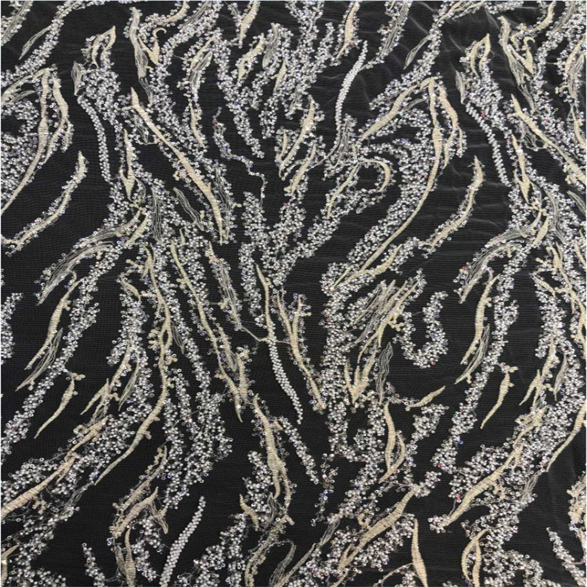 5 Yards White Beaded Embroidered Bridal Lace Material Fabric
