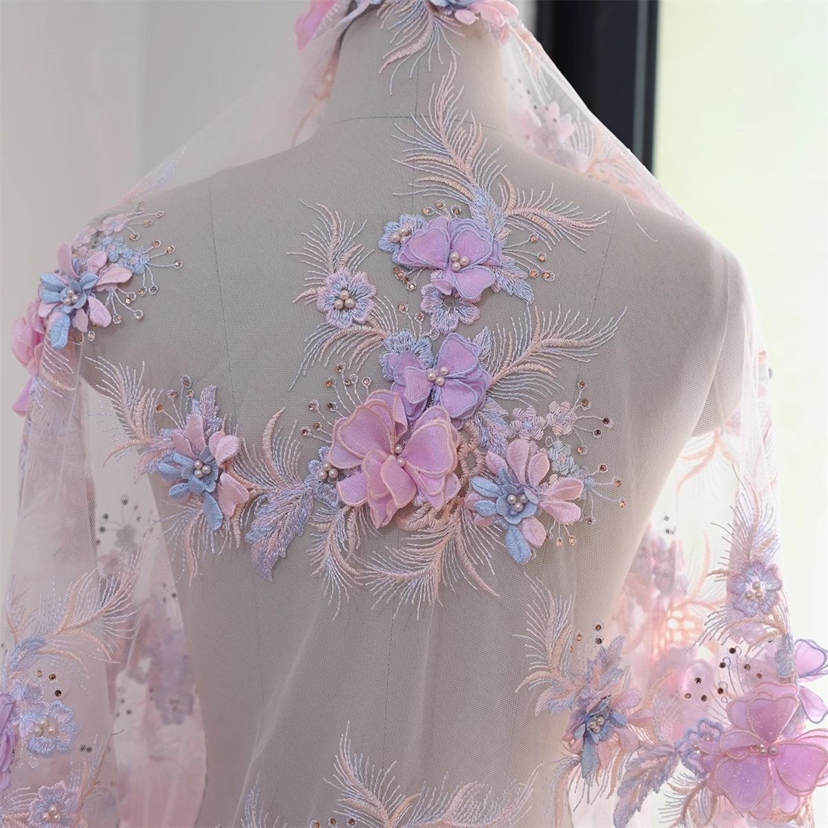 1 Piece 3D Floral Lace Applique, Embroidered Beaded Lace Applique with Beads, Pearls, 3D Flowers & Petals | Love in Lace | NO. JB067
