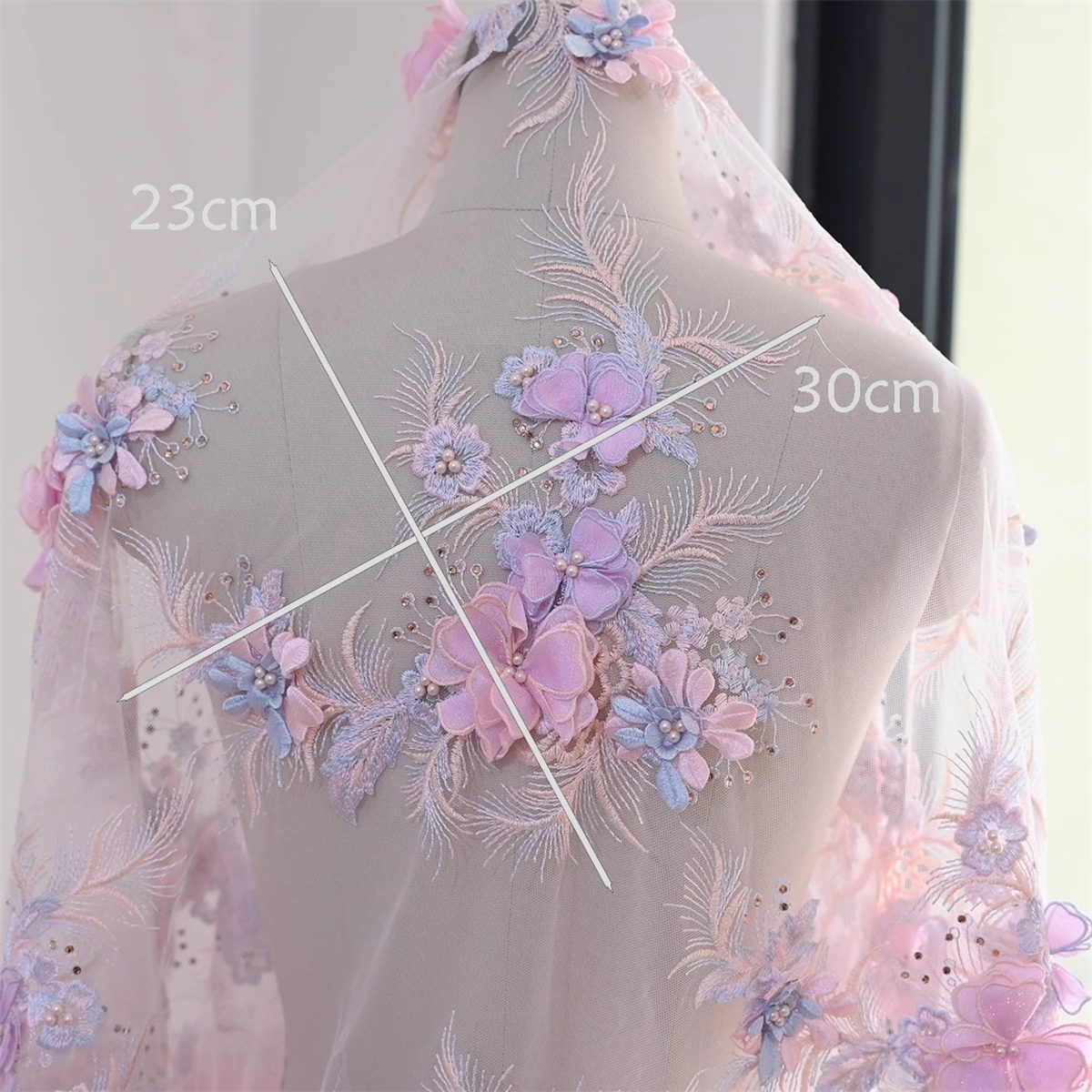 1 Piece 3D Floral Lace Applique, Embroidered Beaded Lace Applique with Beads, Pearls, 3D Flowers & Petals | Love in Lace | NO. JB067