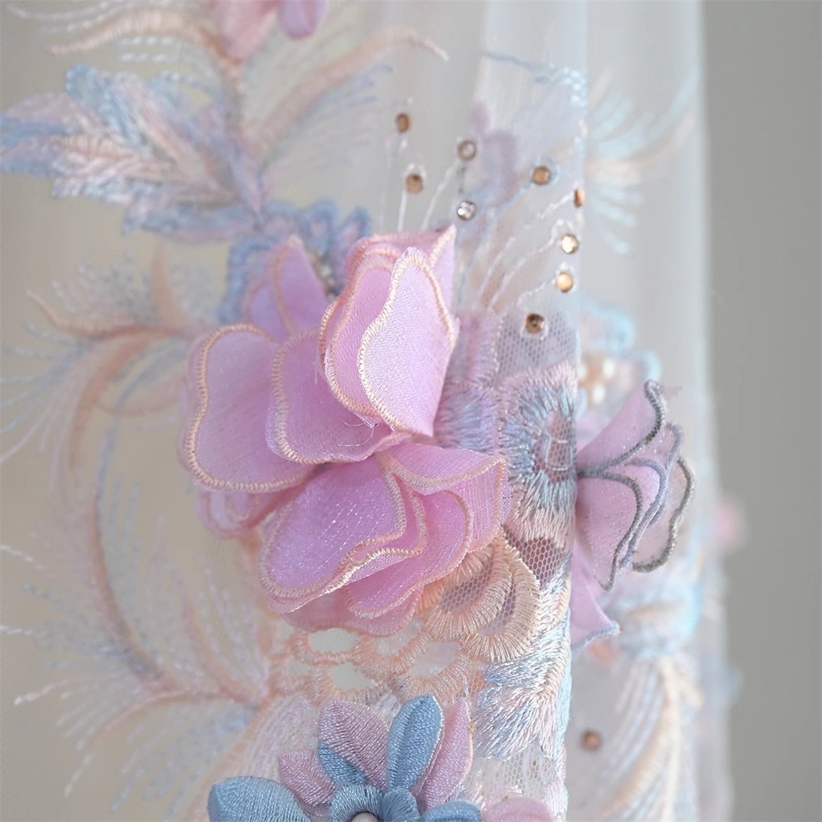 1 Piece 3D Floral Lace Applique, Embroidered Beaded Lace Applique with Beads, Pearls, 3D Flowers & Petals | Love in Lace | NO. JB067