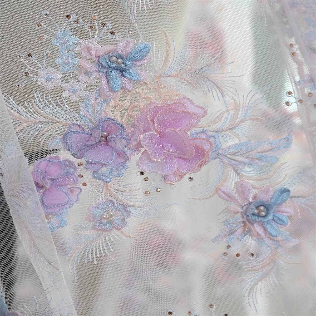 1 Piece 3D Floral Lace Applique, Embroidered Beaded Lace Applique with Beads, Pearls, 3D Flowers & Petals | Love in Lace | NO. JB067