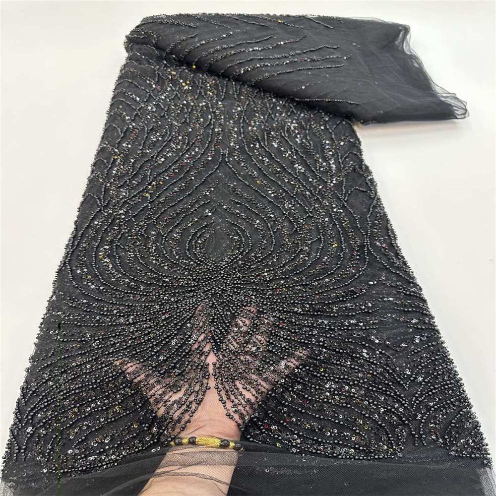5 Yards Beaded Mesh Fabric, Beaded Tulle Lace Fabric with Beads, Pearls & Sequins | Love in Lace | NO. JJ017