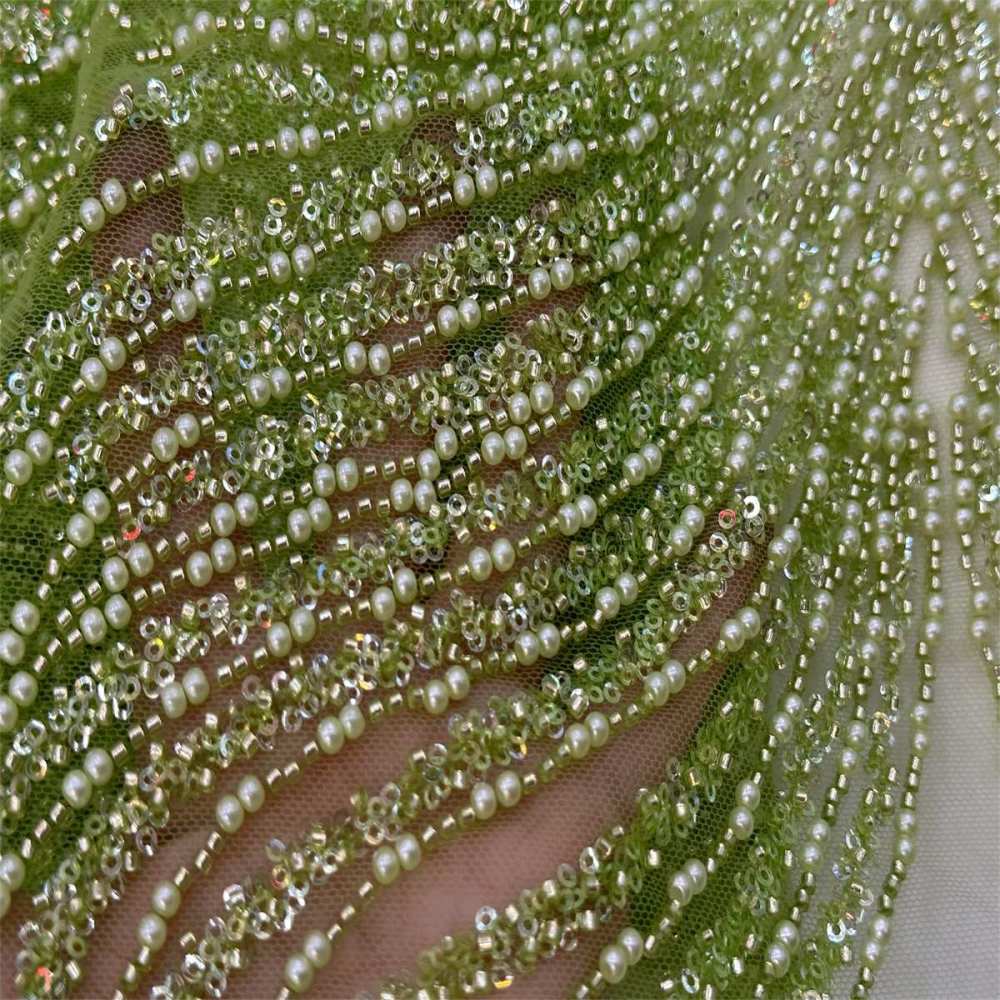 5 Yards Beaded Mesh Fabric, Beaded Tulle Lace Fabric with Beads, Pearls & Sequins | Love in Lace | NO. JJ017