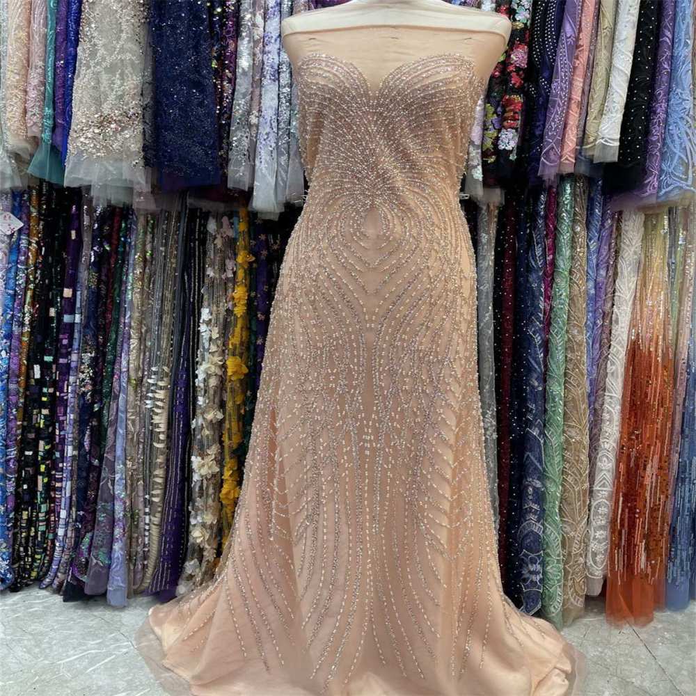 5 Yards Beaded Mesh Fabric, Beaded Tulle Lace Fabric with Beads, Pearls & Sequins | Love in Lace | NO. JJ017
