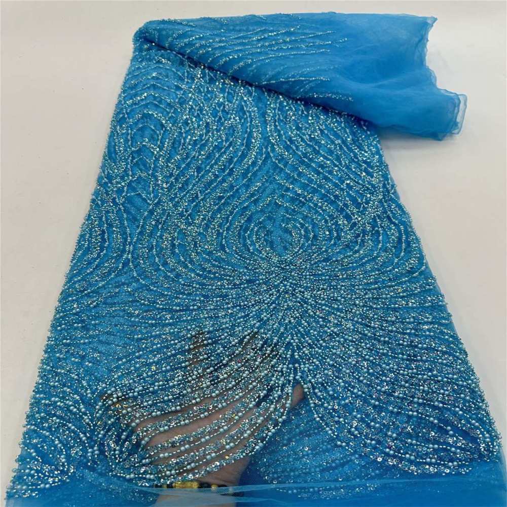 5 Yards Beaded Mesh Fabric, Beaded Tulle Lace Fabric with Beads, Pearls & Sequins | Love in Lace | NO. JJ017