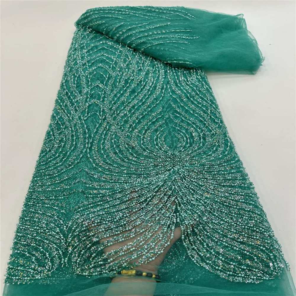 5 Yards Beaded Mesh Fabric, Beaded Tulle Lace Fabric with Beads, Pearls & Sequins | Love in Lace | NO. JJ017
