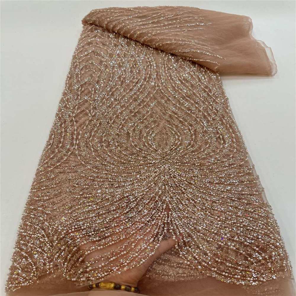 5 Yards Beaded Mesh Fabric, Beaded Tulle Lace Fabric with Beads, Pearls & Sequins | Love in Lace | NO. JJ017
