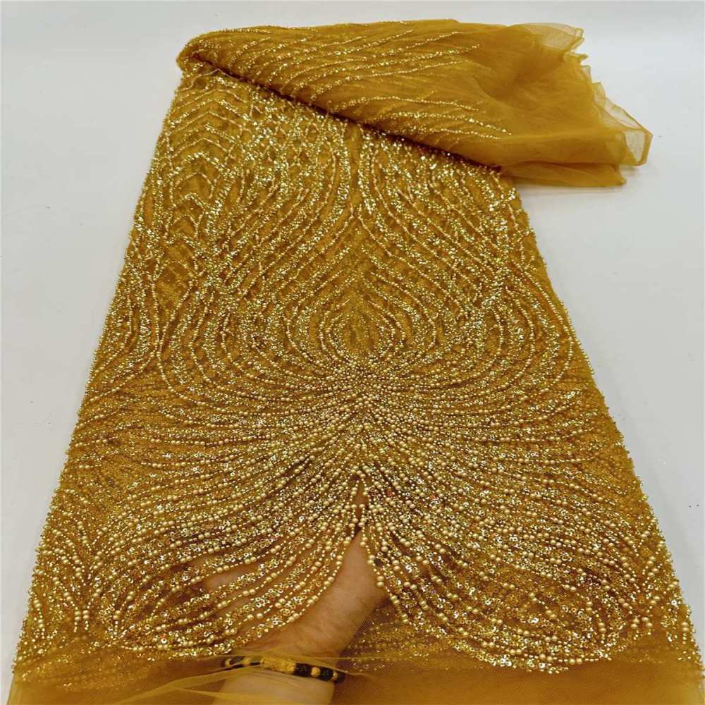 5 Yards Beaded Mesh Fabric, Beaded Tulle Lace Fabric with Beads, Pearls & Sequins | Love in Lace | NO. JJ017