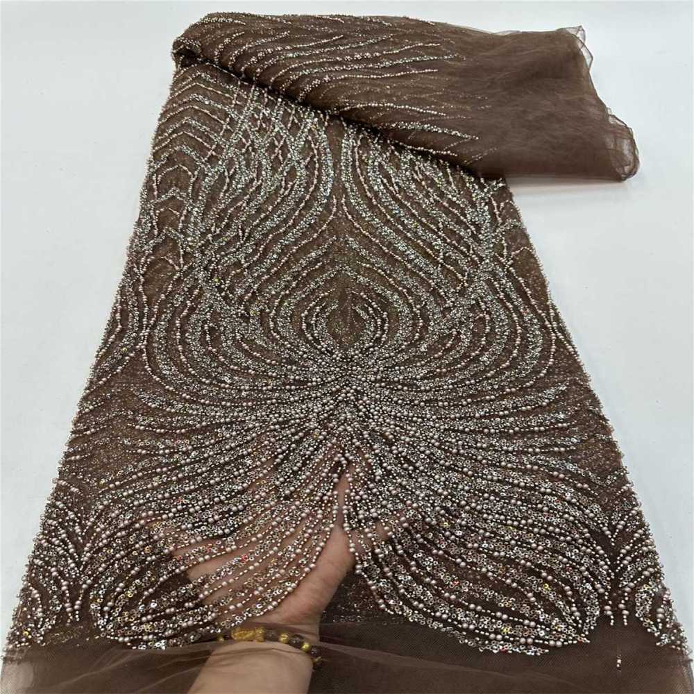 5 Yards Beaded Mesh Fabric, Beaded Tulle Lace Fabric with Beads, Pearls & Sequins | Love in Lace | NO. JJ017