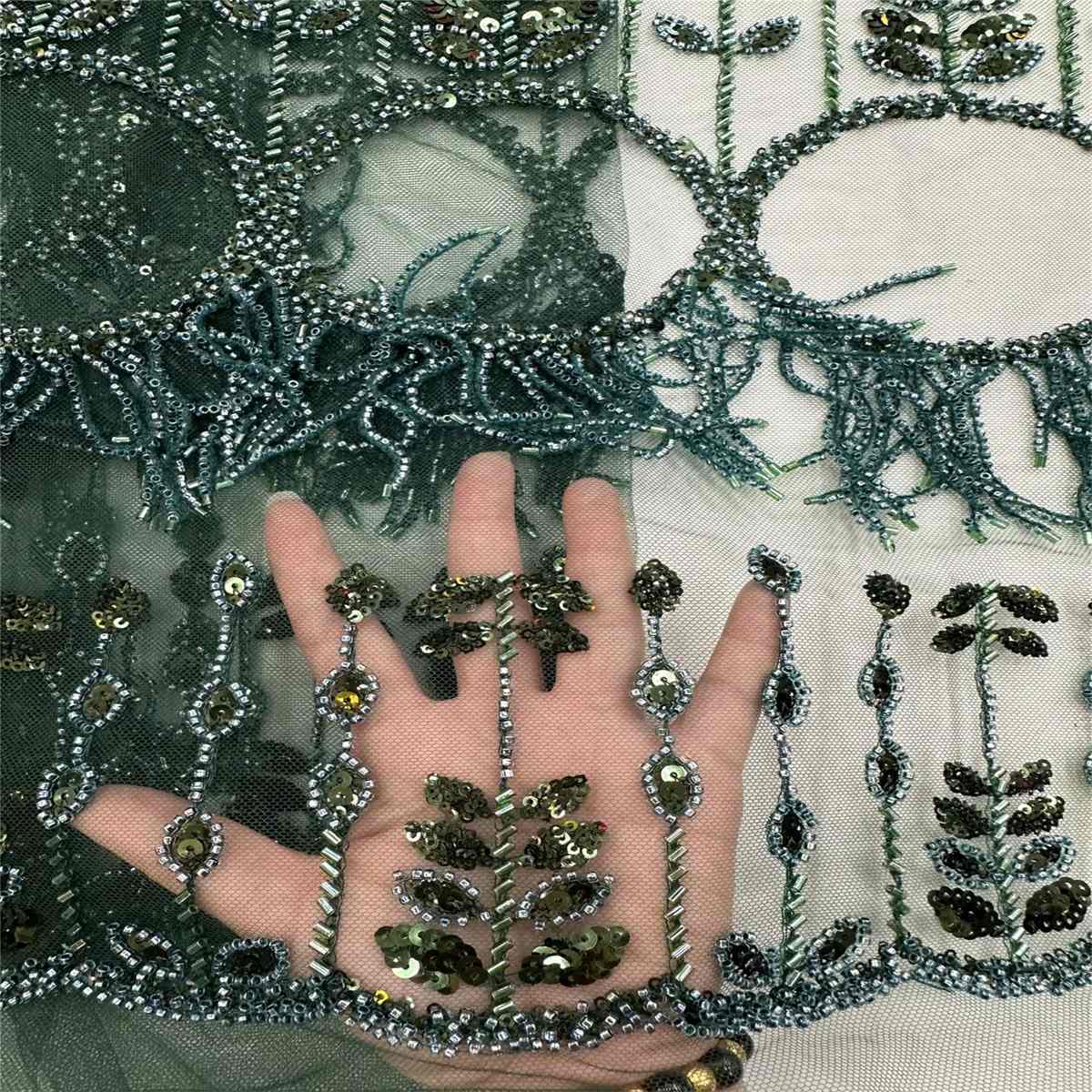 5 Yards Beaded Fringe Mesh Fabric, Beaded Tassel Tulle Lace Fabric with Beads & Sequins| Love in Lace | NO. JJ019