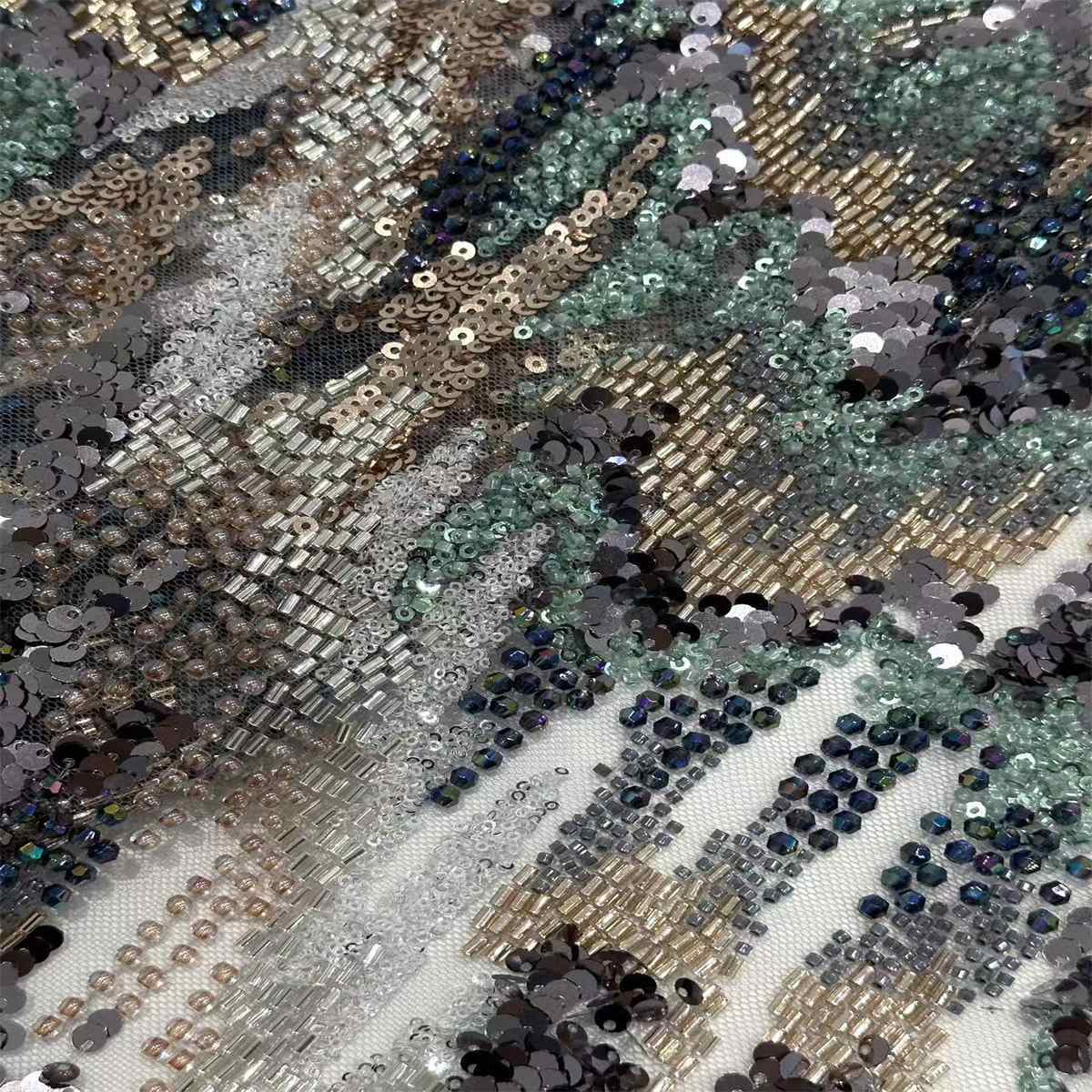 5 Yards Beaded Mesh Fabric, Multicolor Beaded Tulle Fabric with Beads & Sequins | Love in Lace | NO. HN170