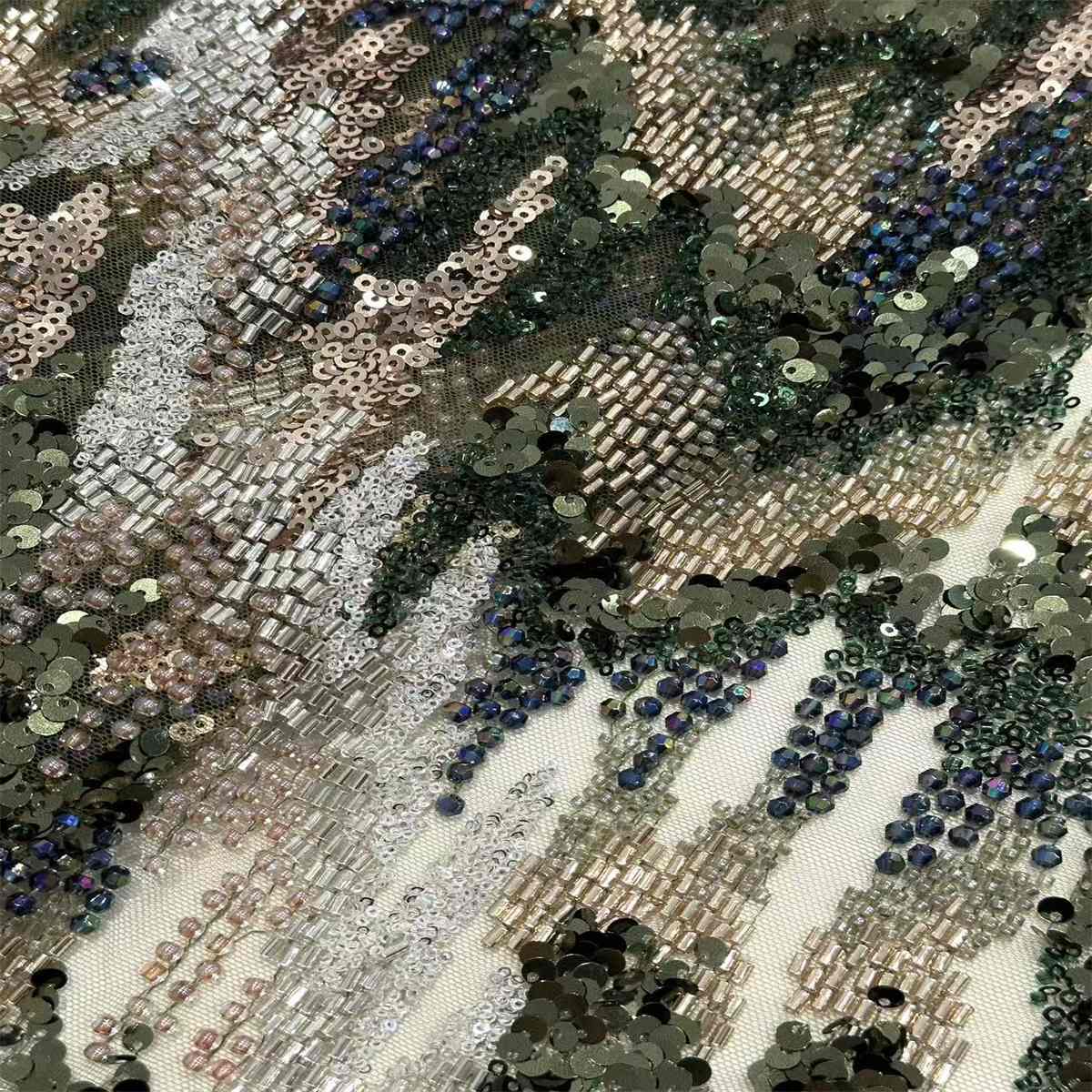 5 Yards Beaded Mesh Fabric, Multicolor Beaded Tulle Fabric with Beads & Sequins | Love in Lace | NO. HN170