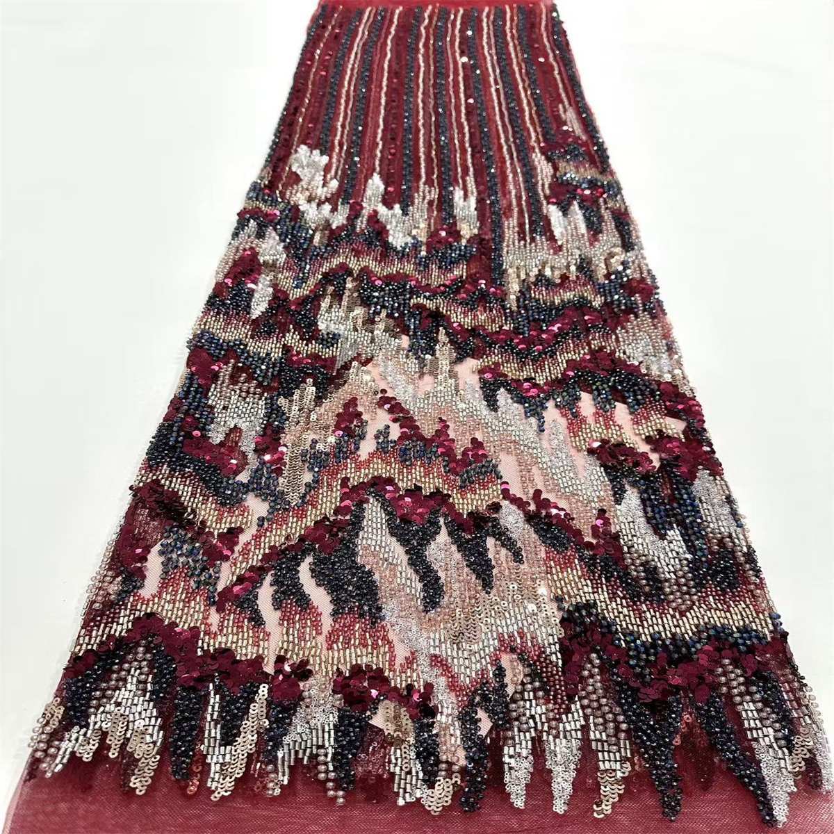 5 Yards Beaded Mesh Fabric, Multicolor Beaded Tulle Fabric with Beads & Sequins | Love in Lace | NO. HN170